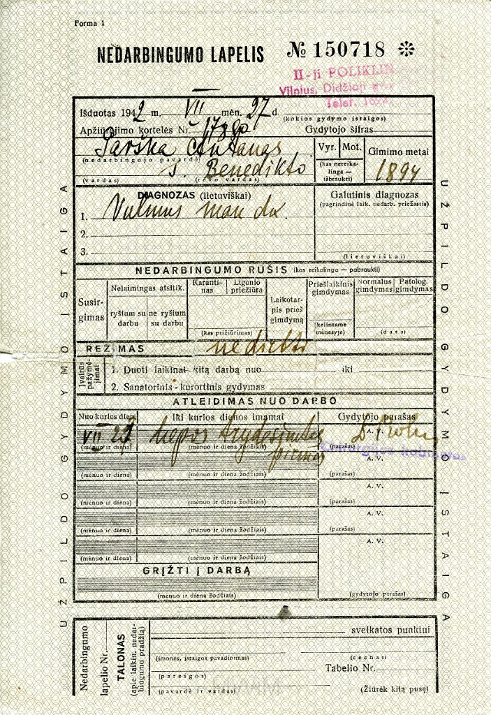 KKE 5885.jpg - (litewski) Dok. Diagnoza lekarska dla Antoniego Graszko, Wilno, 27 VII 1942 r.